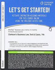 MindTap Business Law, 2 terms (12 months) Printed Access Card for Clarkson/Miller/Cross' Business Law: Text and Cases, 14th